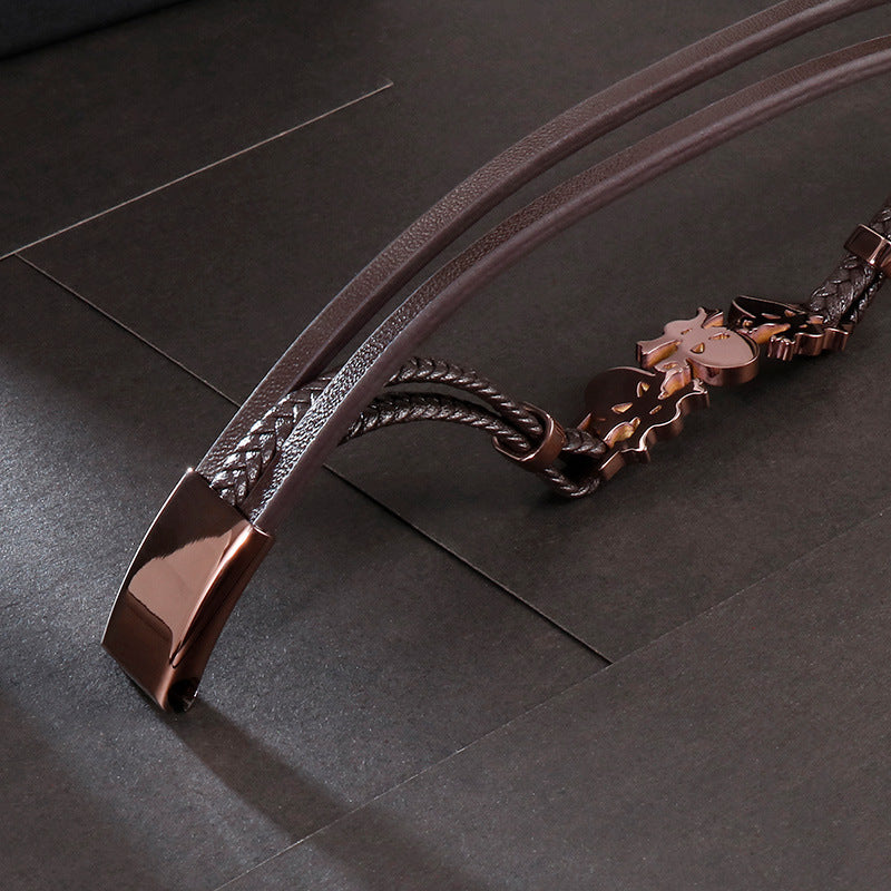 Planderful Everyday Genie Leather Skull Bracelet For Men