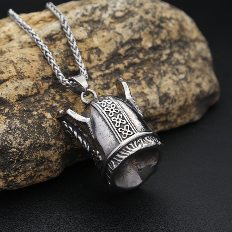 Amazon One-Eyed Warrior Head Pendant Nordic Steel Necklace