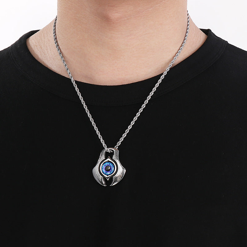 Planderful Bold Evil Eye Pendant For Men Titanium Steel