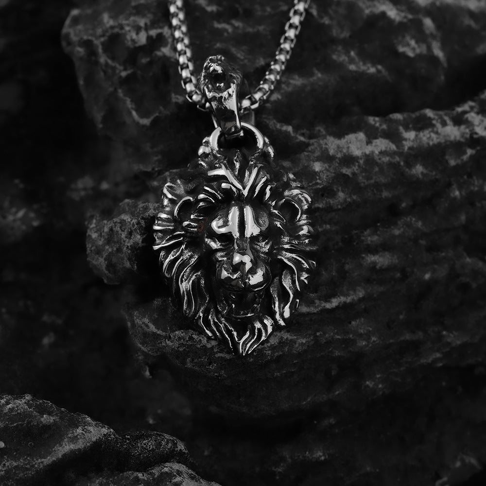 Hip-Hop European And American Lion Pendant Stainless Steel Necklace
