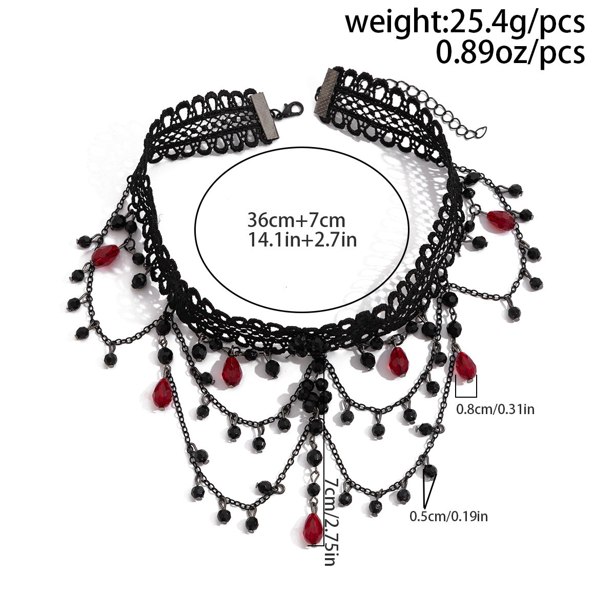 Gothic Lace Red Crystal-Style Layered Necklace