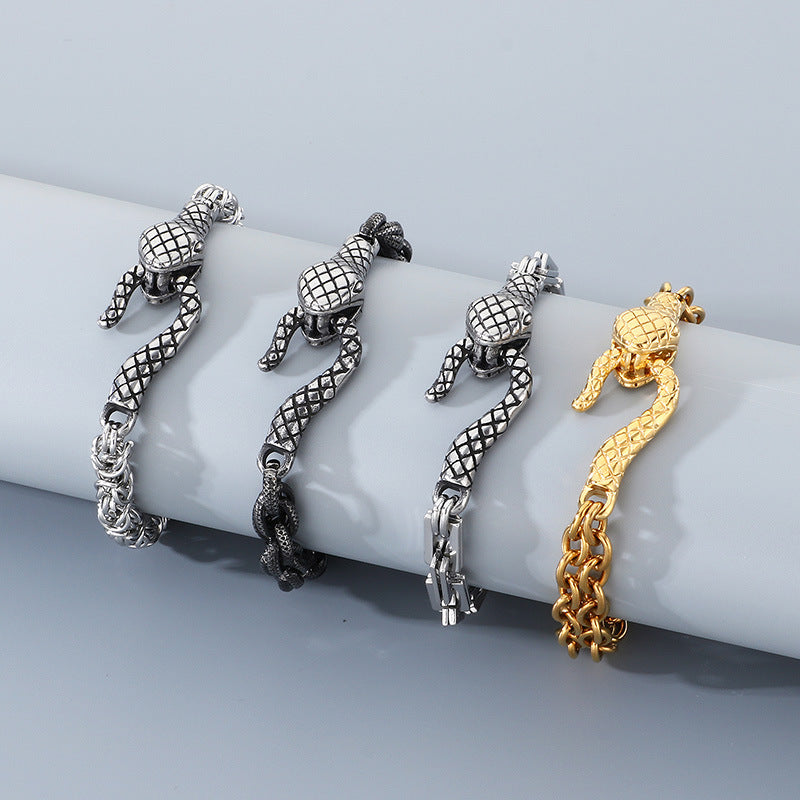 Punk Style Snakehead Layered Chain Men's Titanium Steel Bracelet