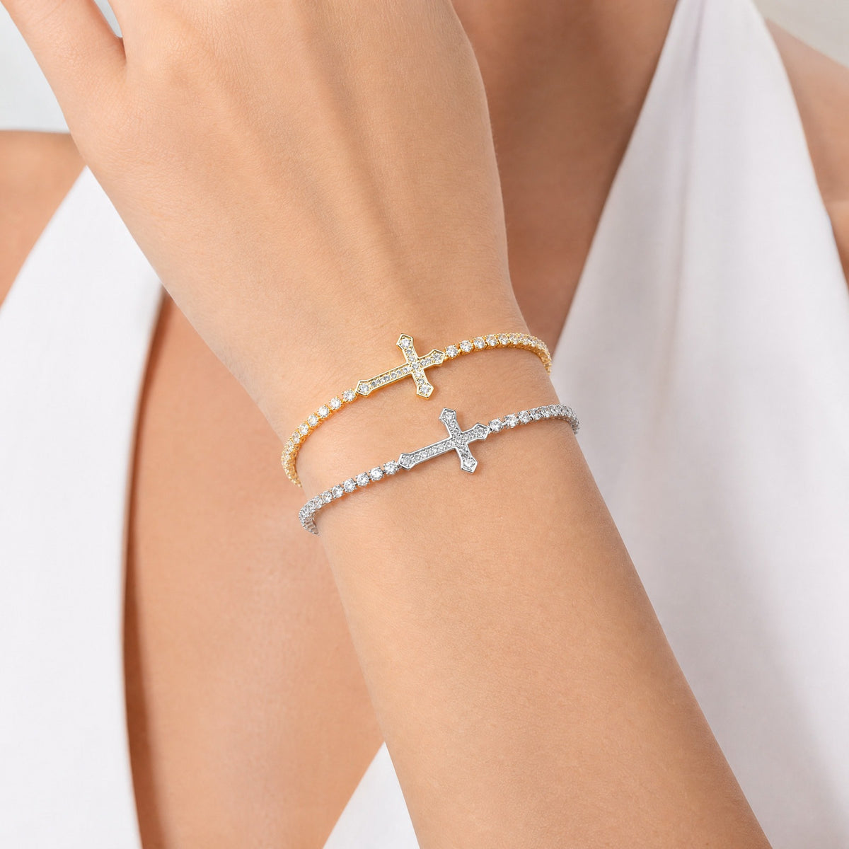 Cross Zircon Adjustable Copper Bracelet Unisex