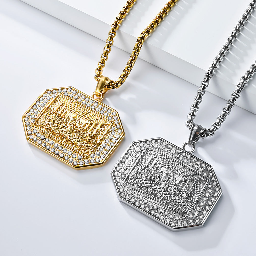 Zircon Last Supper Necklace Stainless Steel Unisex Hip Hop Statement Pendant Planderful Everyday Genie