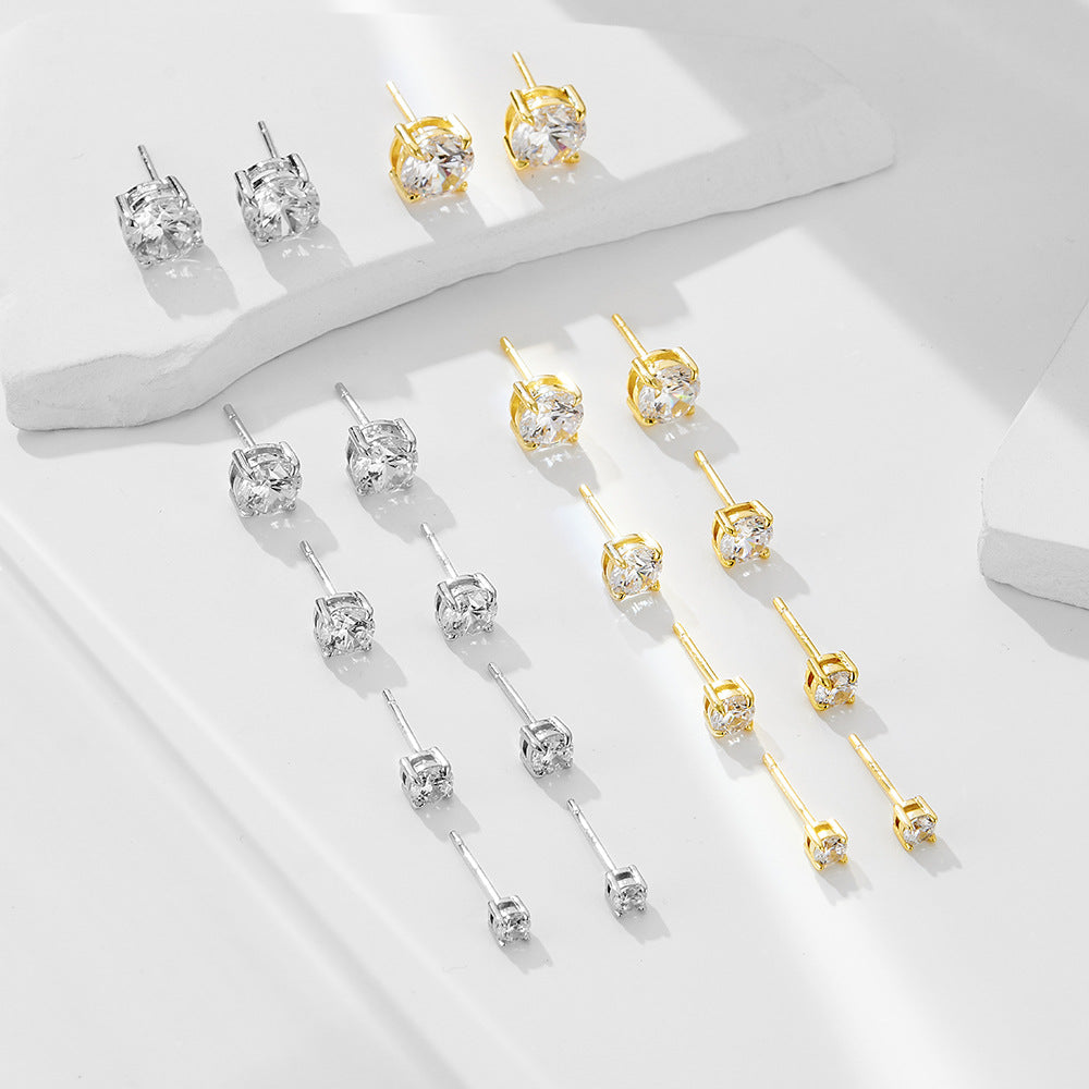 European and American Cross-Border S925 Silver Zircon Stud Earrings