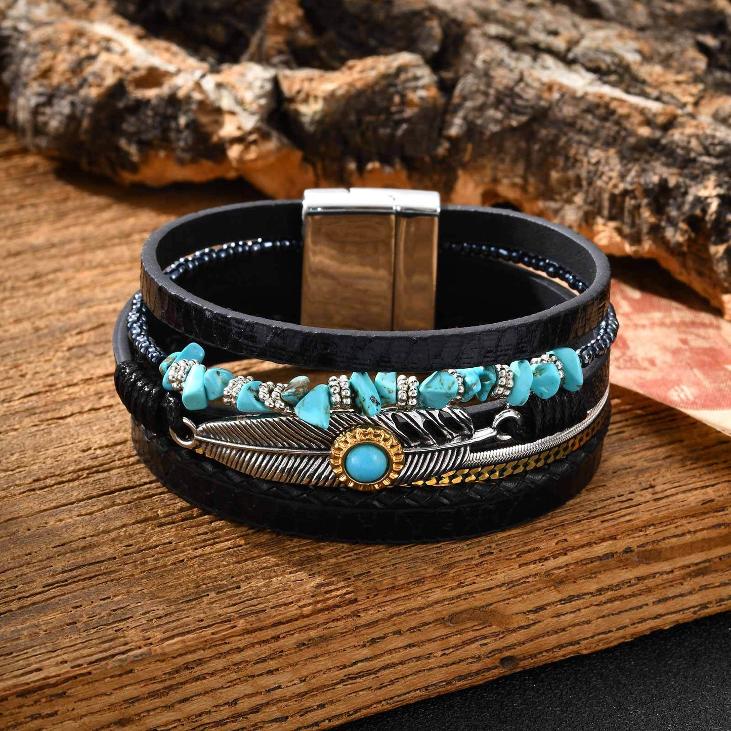 Planderful Durable Feather Turquoise Alloy Bracelet For Men