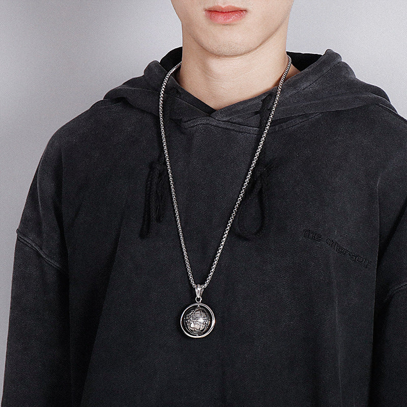 Stainless Steel Globe Rotating Pendant for Men with Decompression Feature