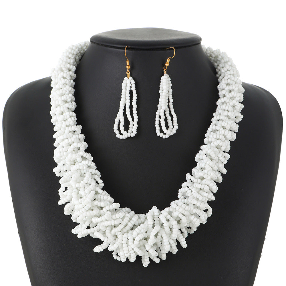 Bohemian Rice Bead Necklace Set with Colorful Accessories from the Savanna Rhythms Collection