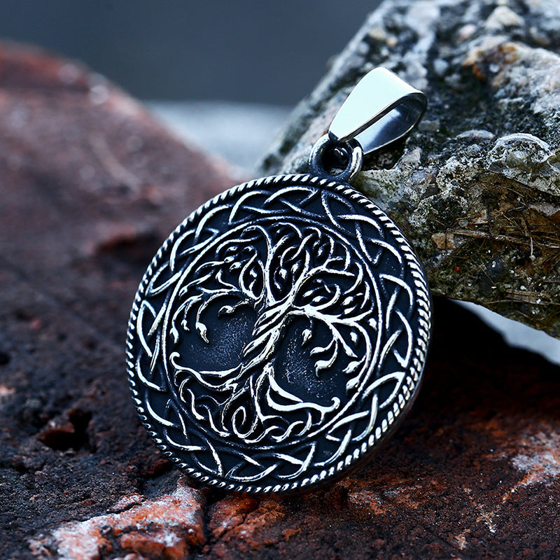 Viking Celtic Knot Titanium Steel Pendant - Retro Tree of Life Jewelry for Men