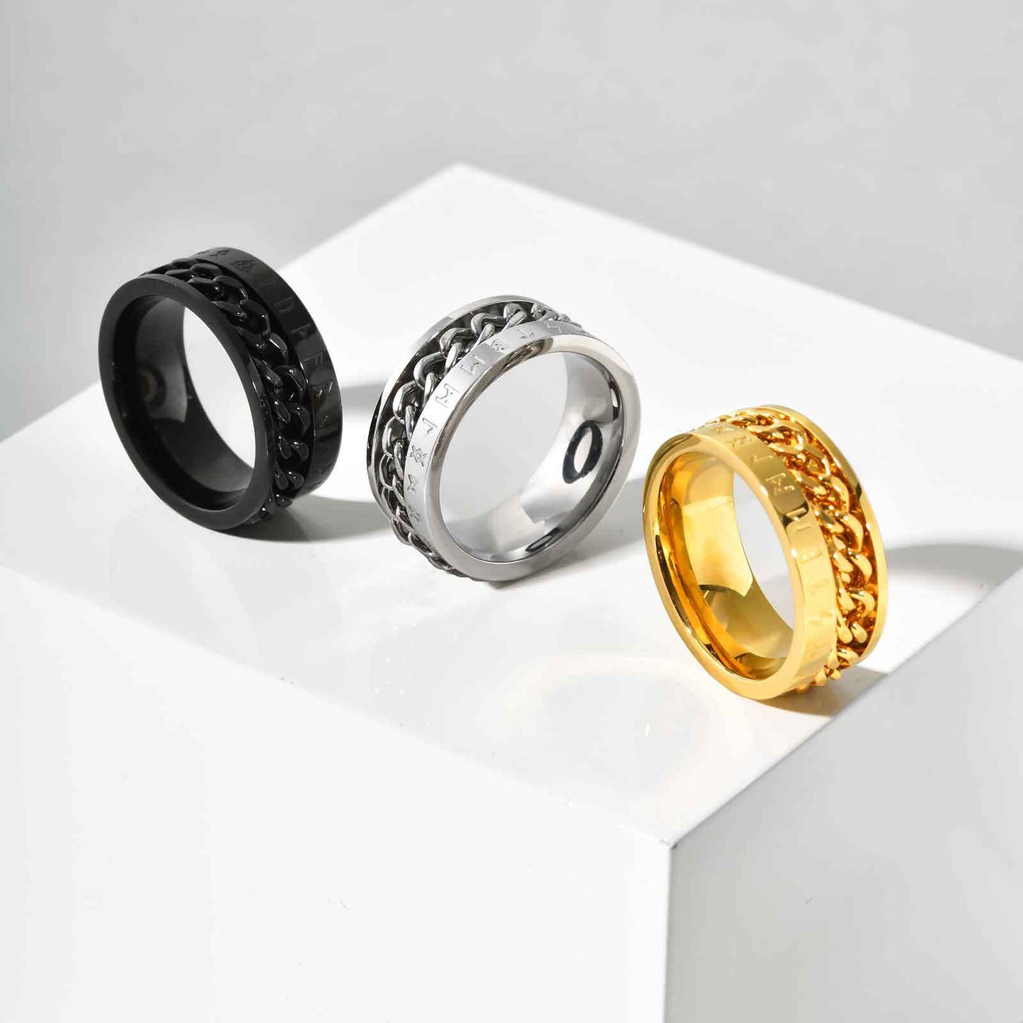 Viking Chain Rotatable Stainless Steel Ring Gold For Men
