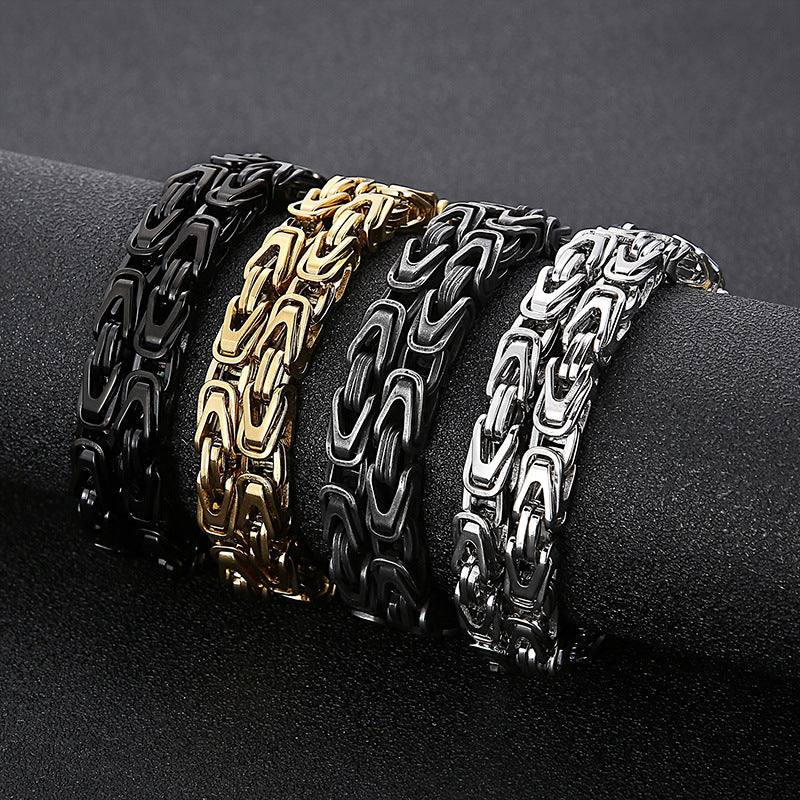 Rock Hip-Hop Emperor Chain, Street V-Shaped Woven Men's Titanium Steel Necklace Bracelet