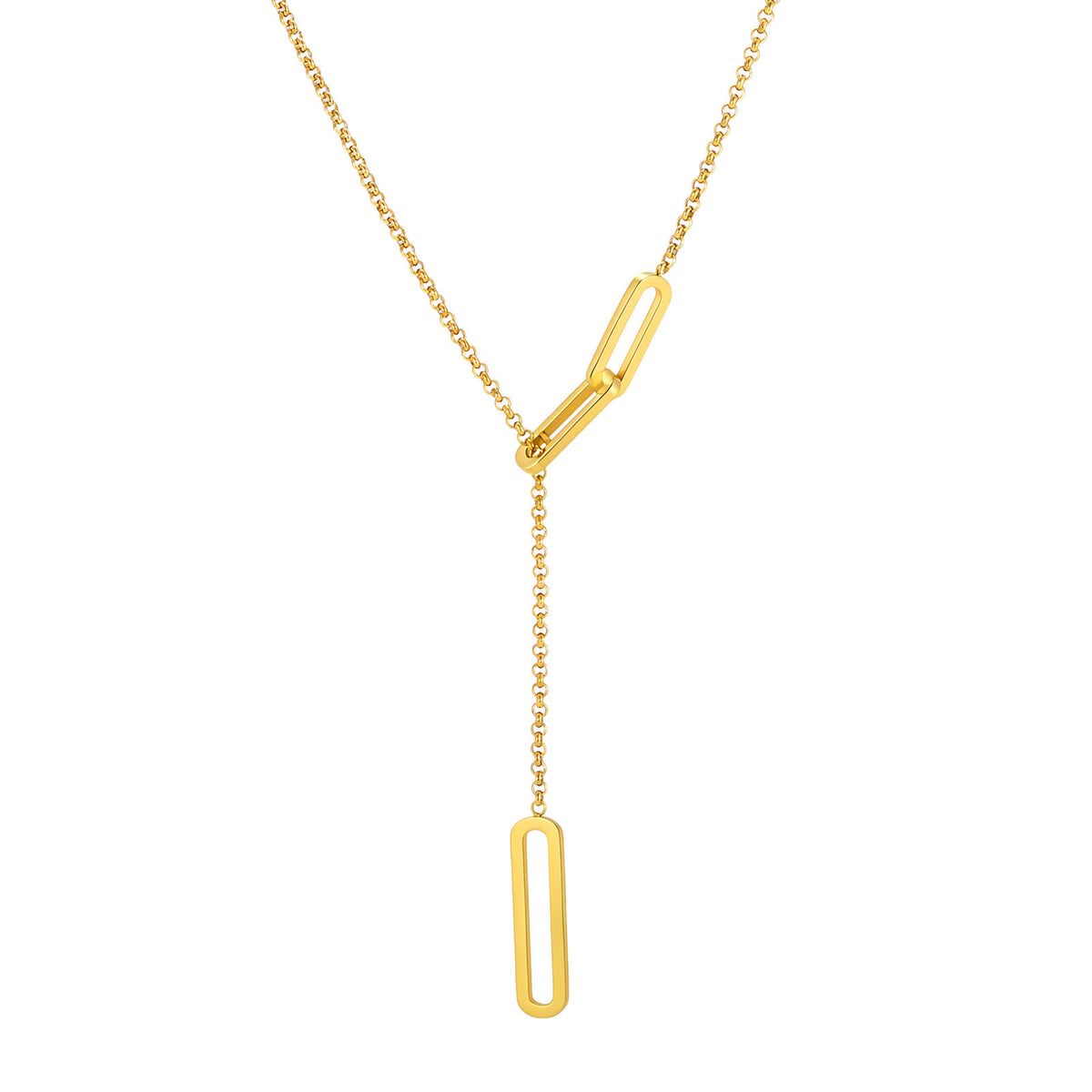 Hollow Stainless Steel Square Adjustable Tassel Style Necklace
