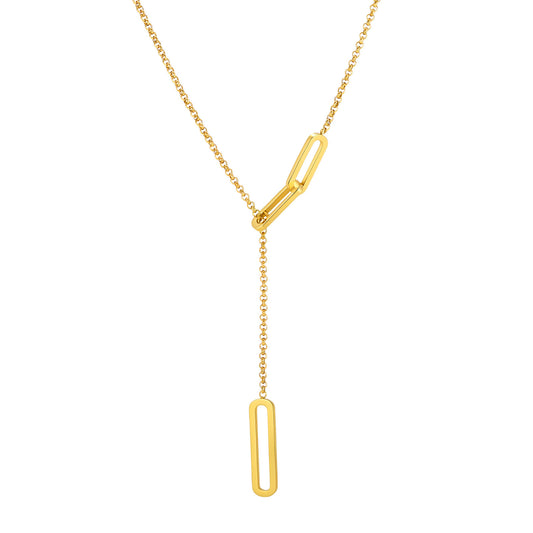 Hollow Stainless Steel Square Adjustable Tassel Style Necklace
