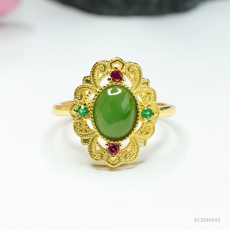 Hetian Jasper Vintage Openwork Ring
