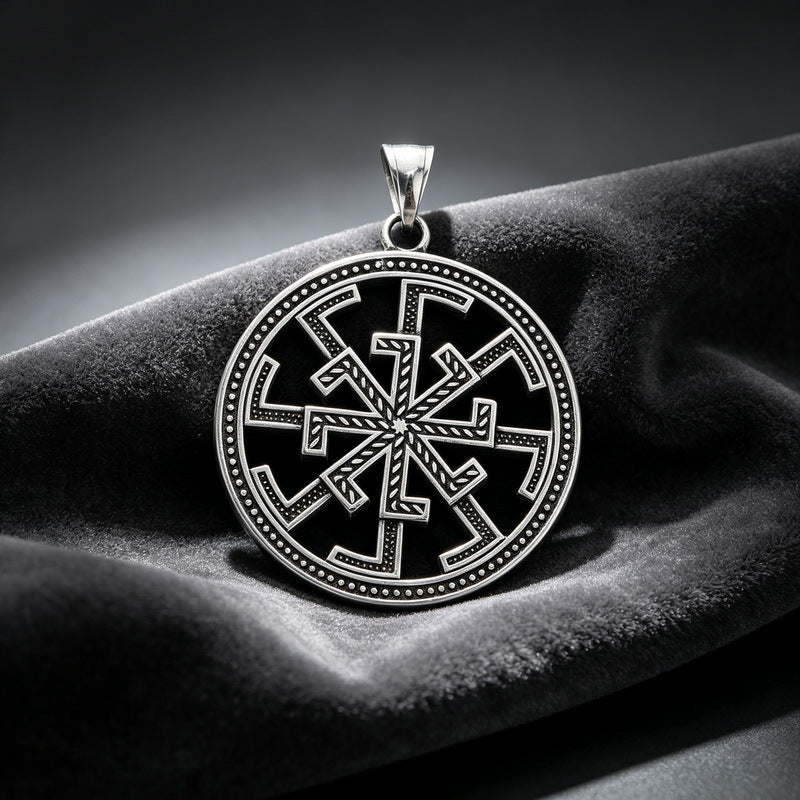 Vintage Viking Celtic Knot Luhn Rune Cross Pendant Slavic Sun Pattern Stainless Steel Necklace