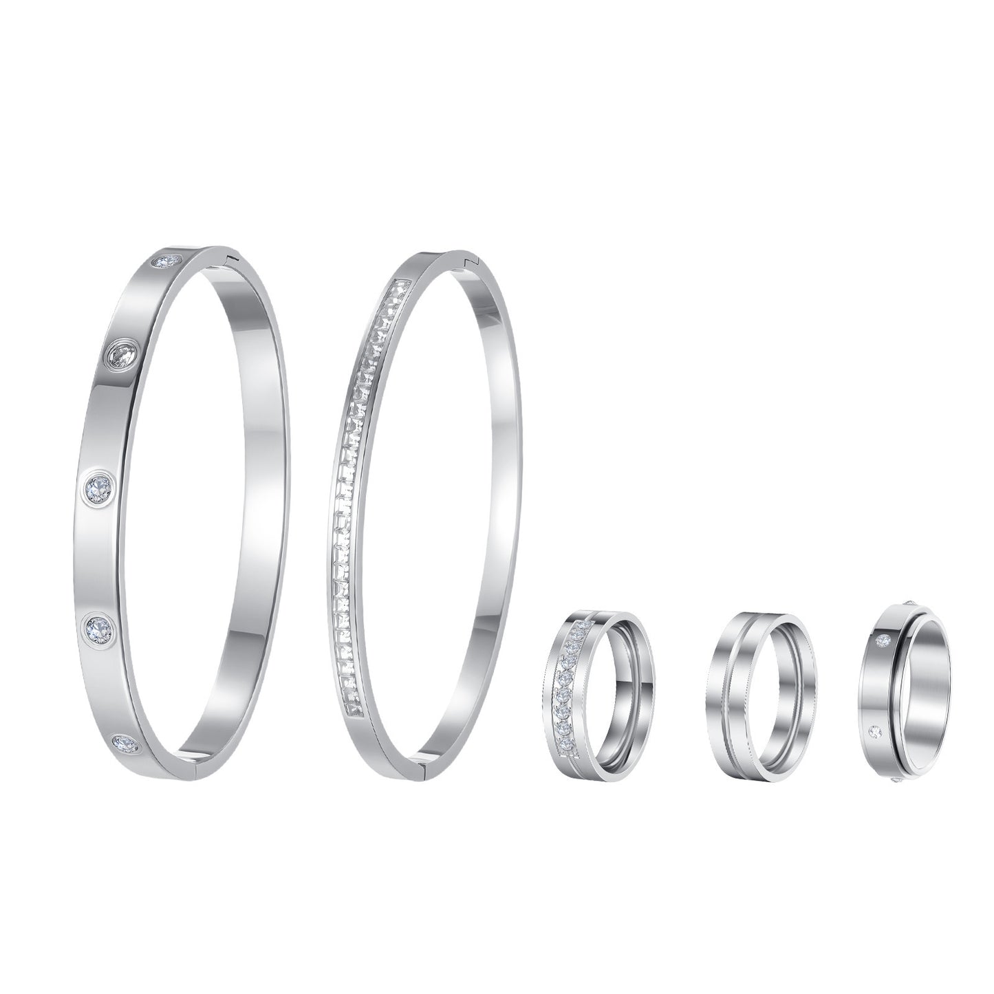 Zircon Ring Bracelet Set By Planderful Everyday Genie Five Piece Stainless Steel For Women Unisex Light Luxury