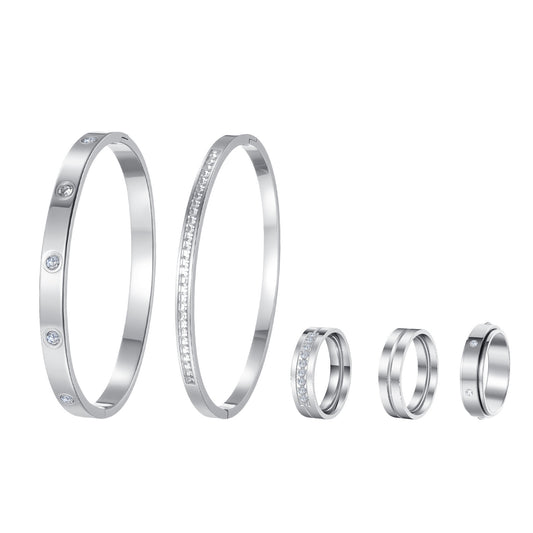 Zircon Ring Bracelet Set By Planderful Everyday Genie Five Piece Stainless Steel For Women Unisex Light Luxury