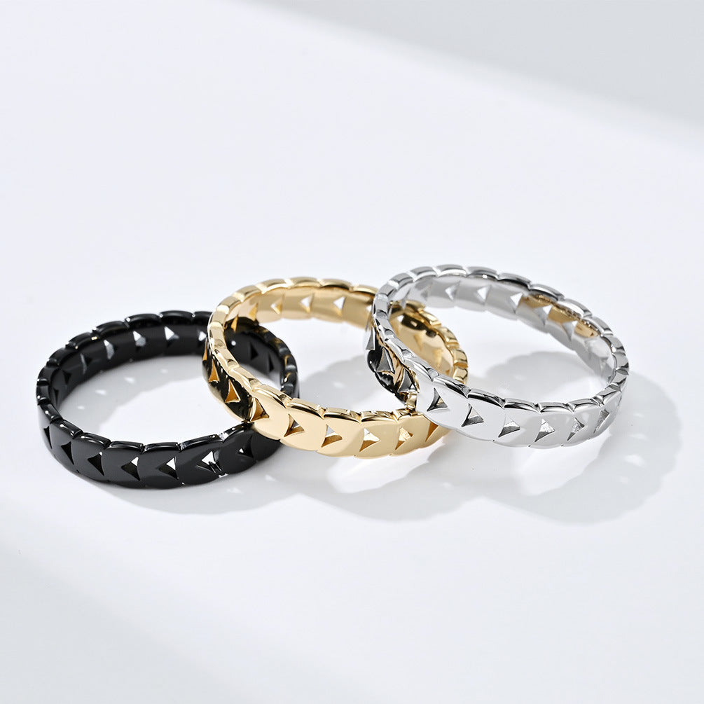 Hollow Olive Leaf Stainless Steel Ring Women's Stainless Steel
