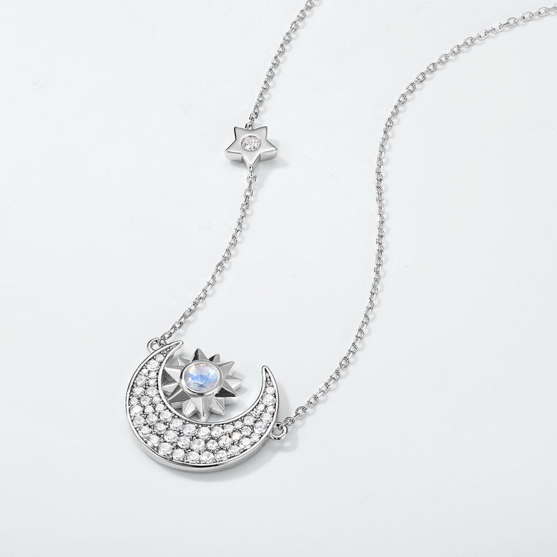 Planderful Every Day Genie – Elegant Blue Moonstone Collarbone Necklace Women's S925 Silver