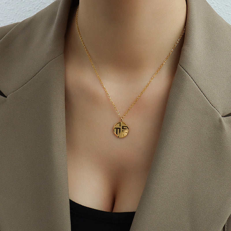 Chinese Wind Lucky Clavicle Necklace - Festive Titanium Plated with 18K Gold