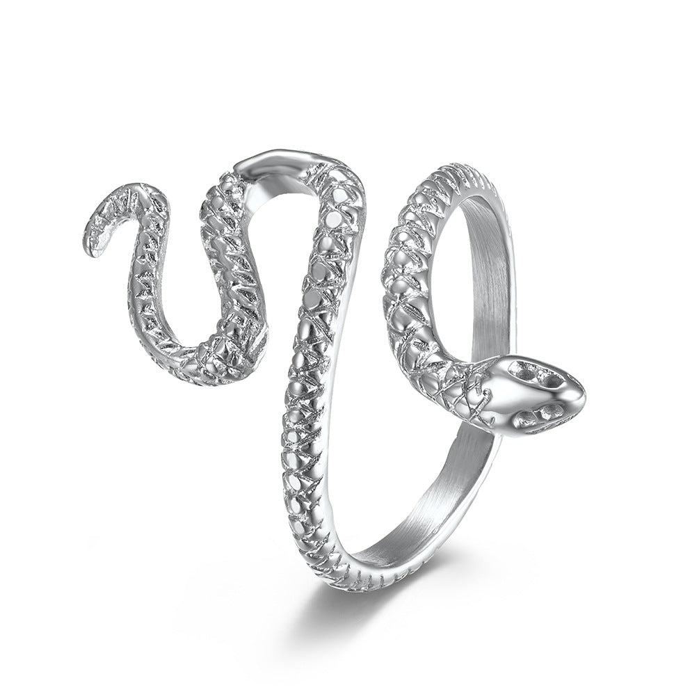 Planderful Serpentine Texture Titanium Steel Ring Gold Plated Personalized Unisex Hip Hop Jewelry
