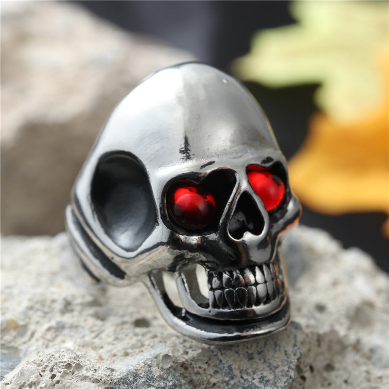 Trendy Titanium Steel Skull Ring for Men - Retro Punk Style in Glossy Finish
