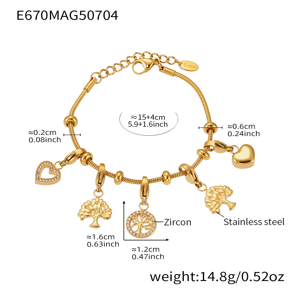 Planderful Tree Of Life Zircon Bracelet Women Stainless Gold
