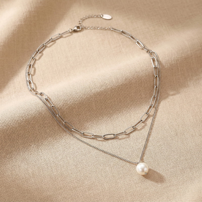 Double Layer Stacked Pearl Necklace Women's Back Chain Necklace