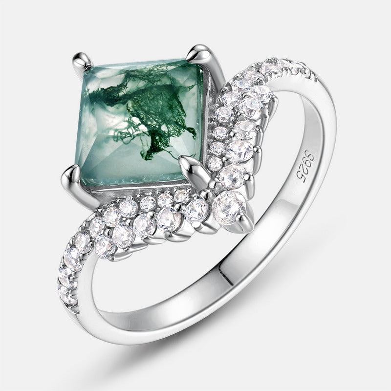 Planderful Jewelry Geometric Princess Square Agate Ring In Sterling Silver With Zircon Accents