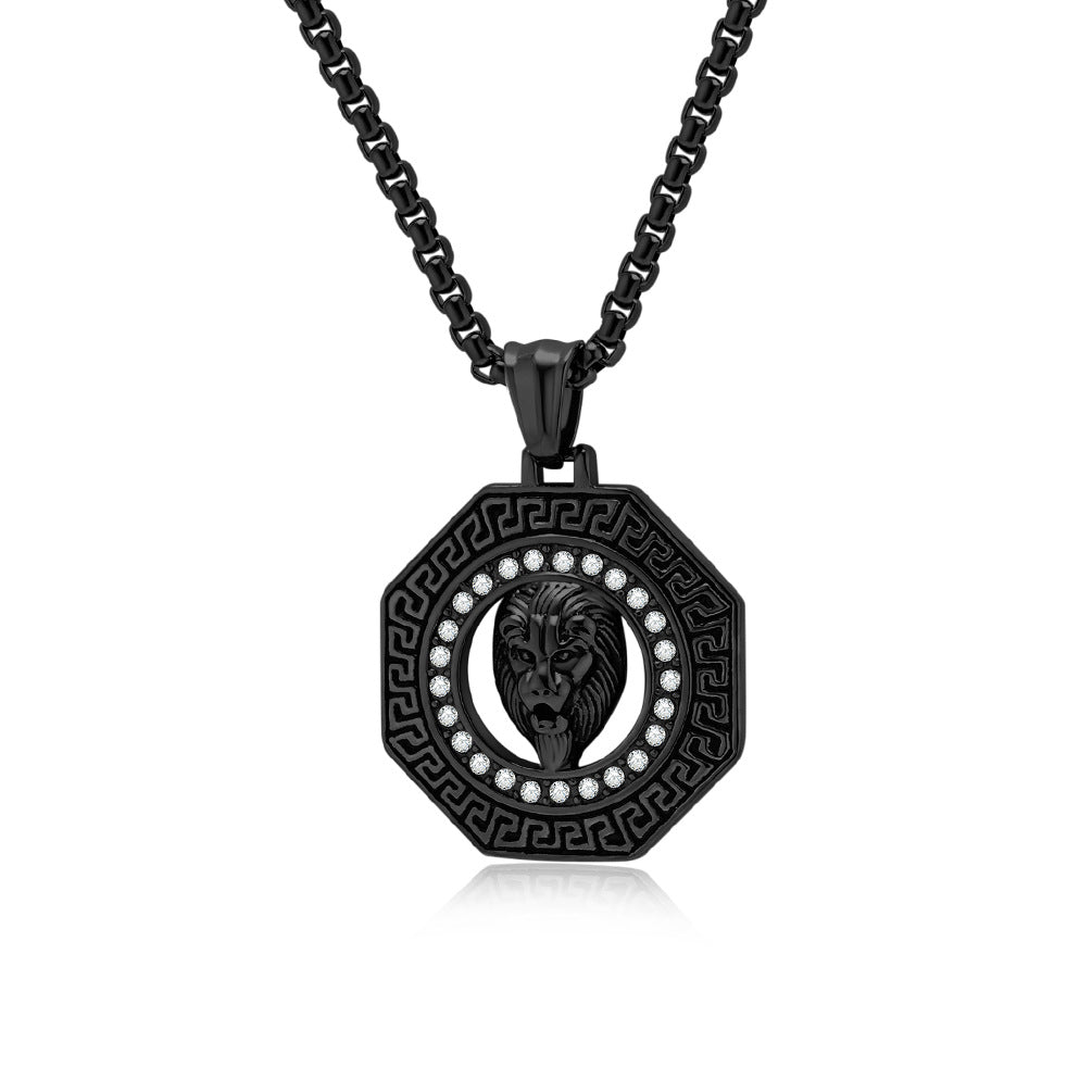Steel Necklace – Statement Hip Hop Lion Head Zircon Inlay Pendant For Bold Everyday Style