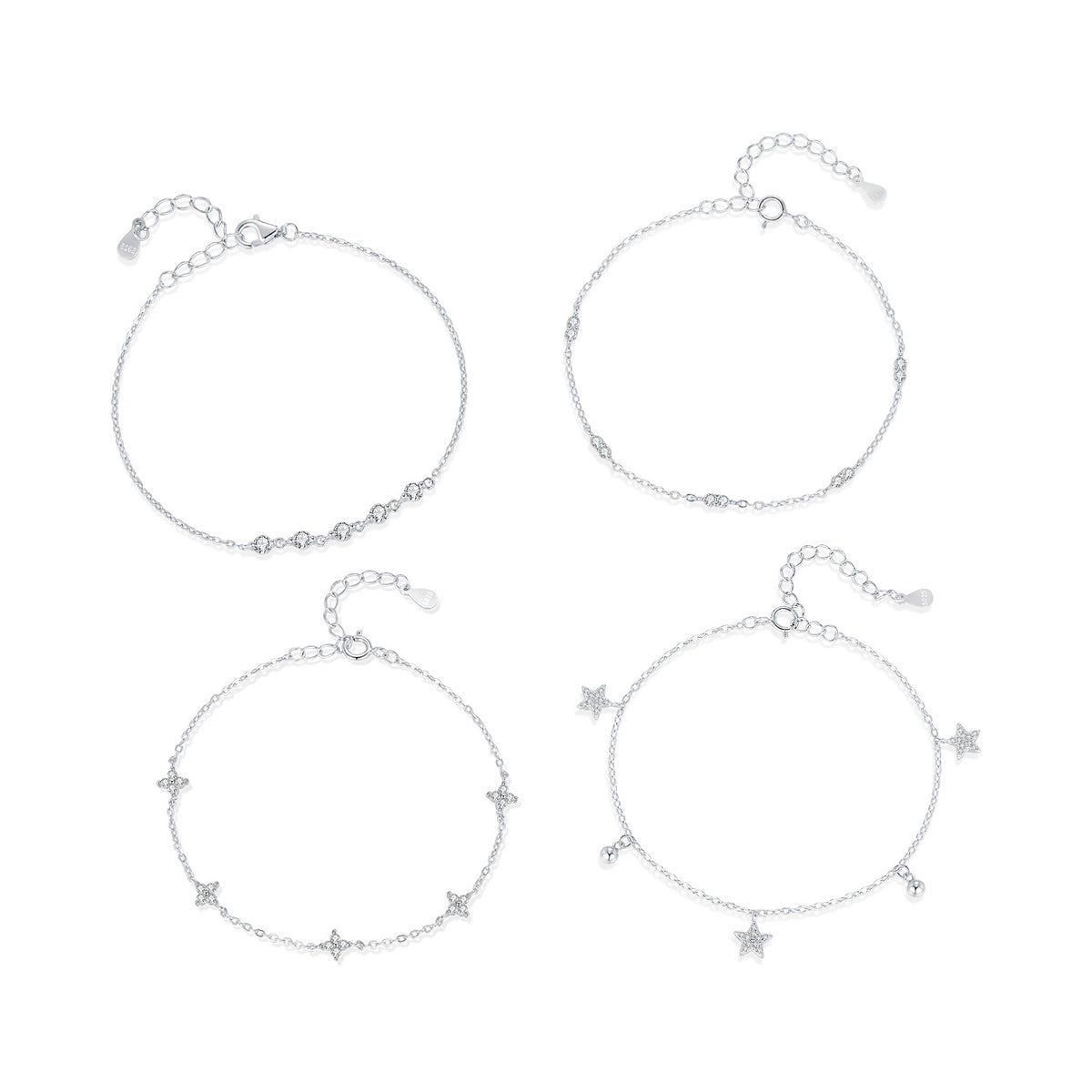 925 Sterling Silver Star Clover Zircon Bracelet