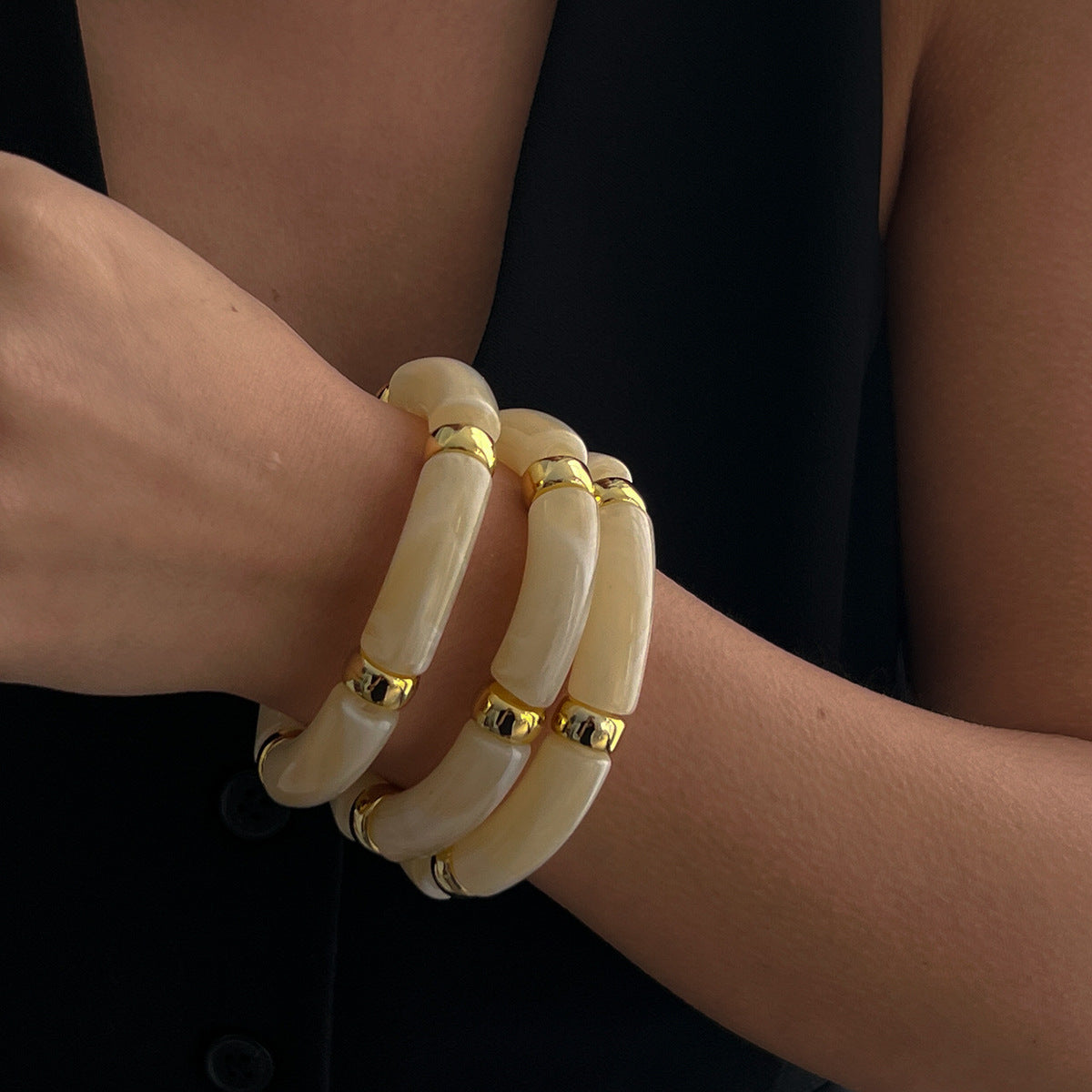 Planderful Vienna Verve Retro Beaded Elbow Bracelet Set For Women Geometric Statement Jewelry