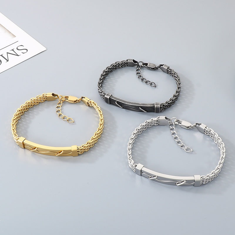 Men's Mesh Chain Stainless Steel Design Patch Curved Bar Men's Bracelet