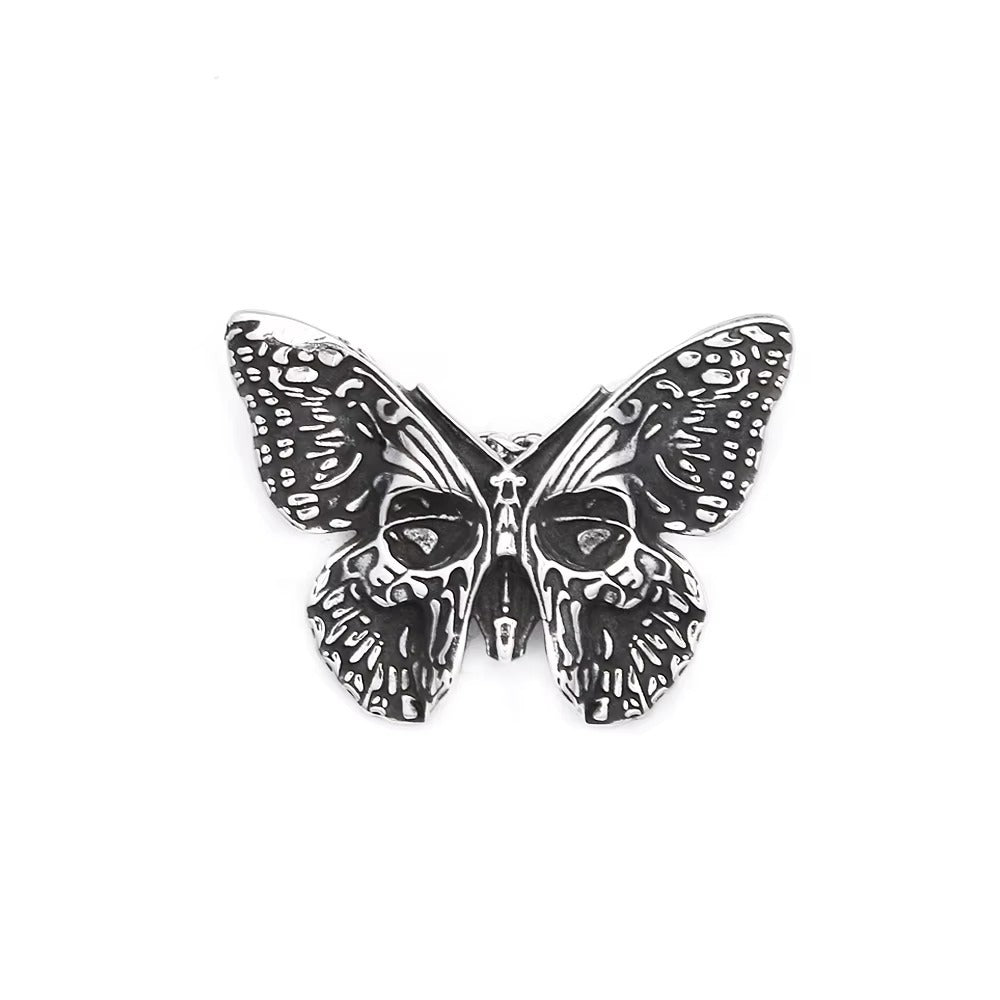 Vintage Skull Butterfly Stainless Steel Men's Pendant Necklace