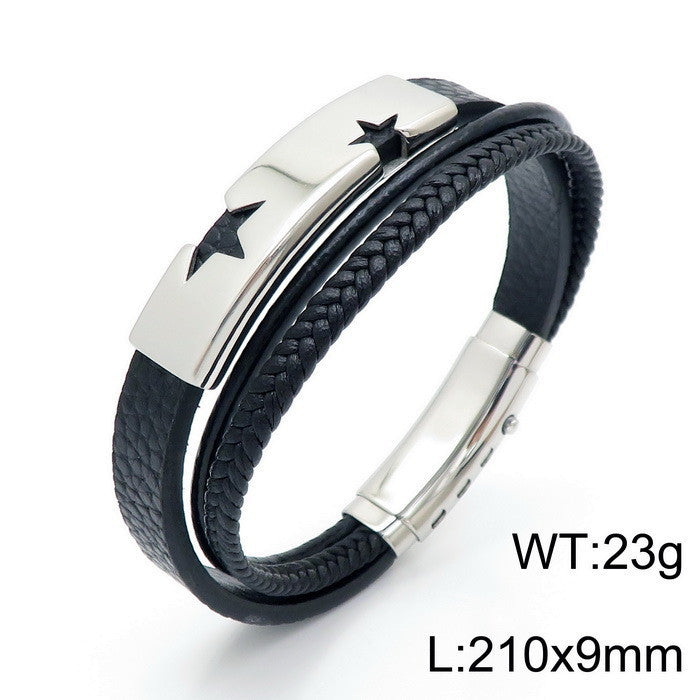 Adjustable Leather Bracelet – Punk Multi-Layer Men's Charm Bracelet Stainless Steel