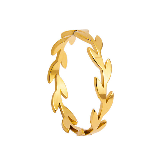 Chic Titanium Steel Ring with Olive Branch Design - Size 6-12
