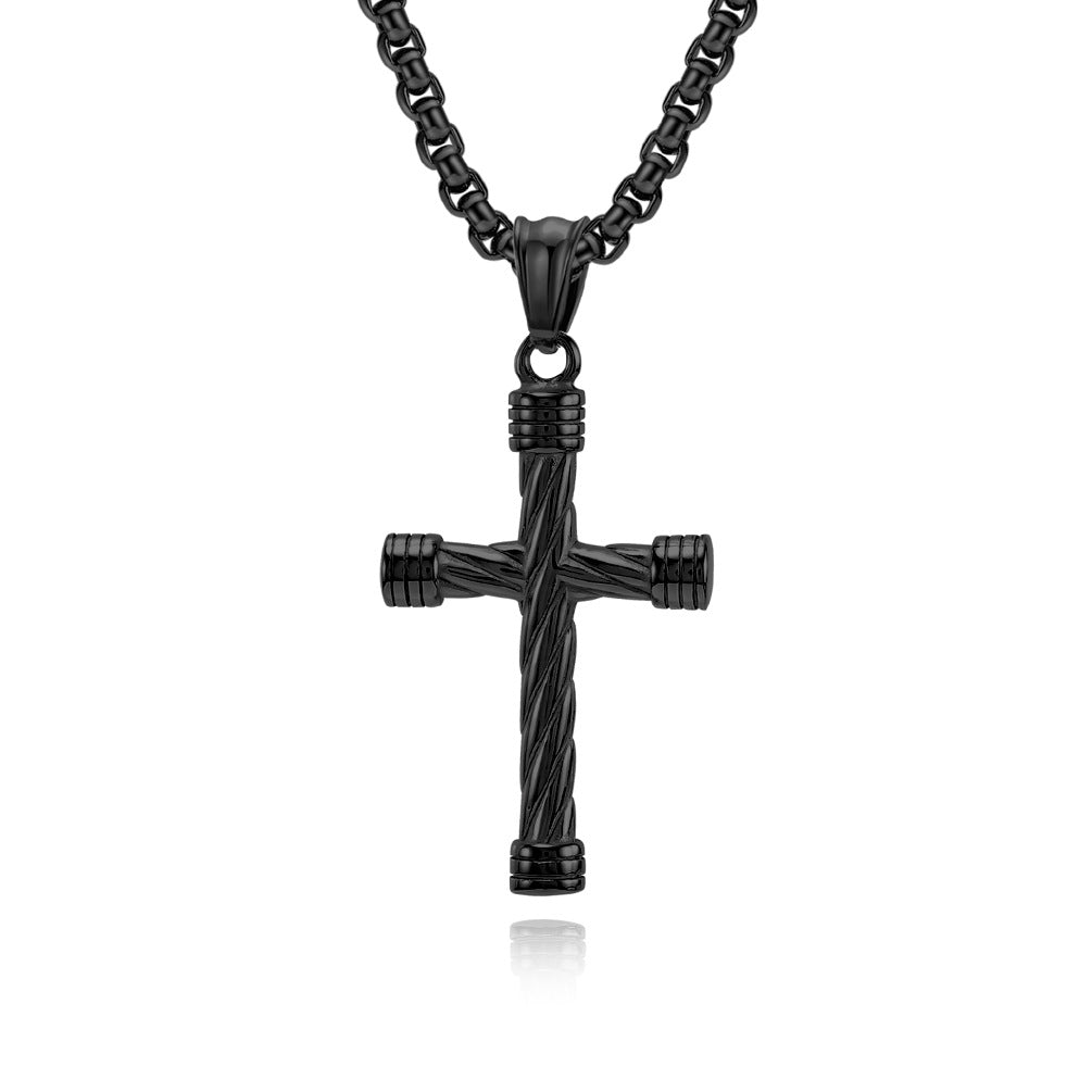 Planderful Titanium Steel Cross Necklace For Men Twisted Line Pendant Hip Hop Punk Style