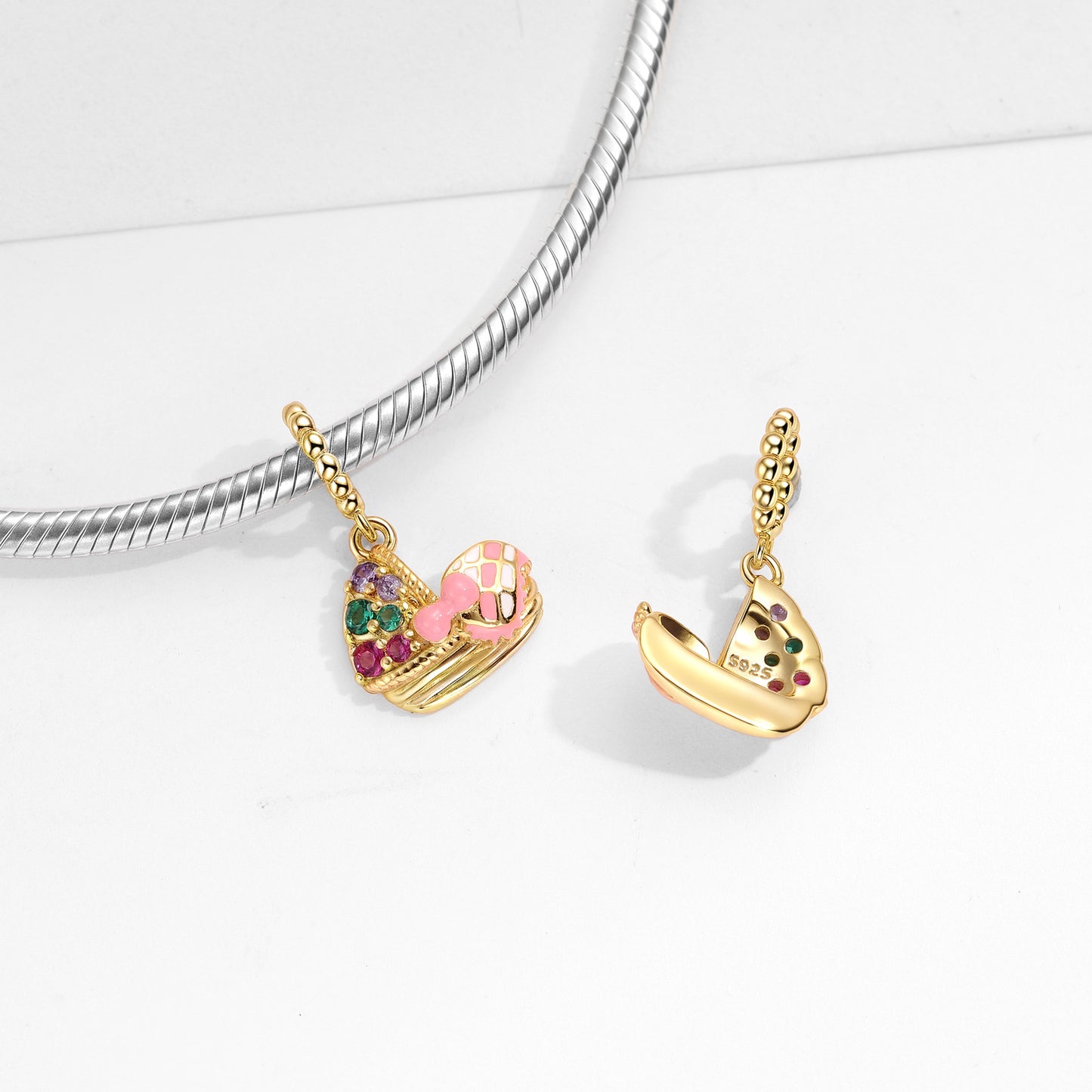 Planderful Jewelry Zircon Pendant In Sterling Silver Gold Plated Pink And White Baby Cradle Necklace Gift