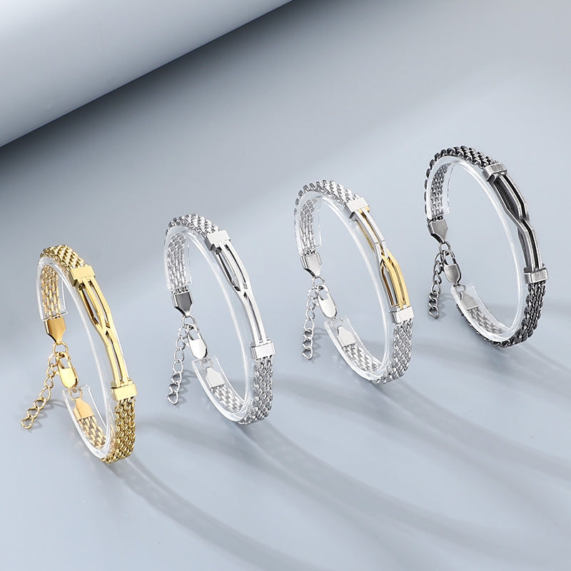 Men's Daily Wear Wind Niche Mesh Chain Titanium Steel Hollow Irregular Curved Bar Men's Bracelet