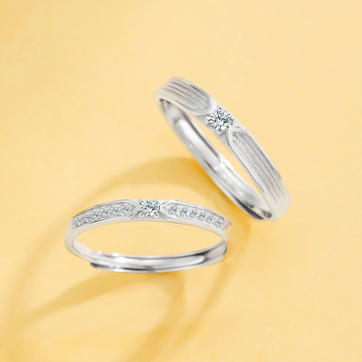 Planderful Jewelry Everyday Genie Sterling Silver Zircon Couple Ring Set For Men And Women