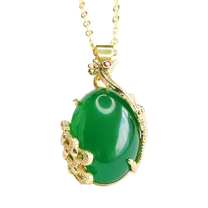 Phoenix Emperor Green Chalcedony Oval Pendant