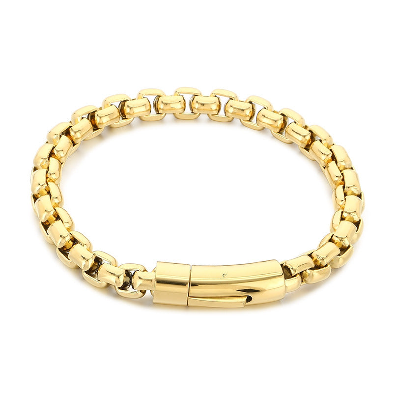 8mm Stainless Steel Square Pearl Round Buckle Unisex Bracelet Business Style