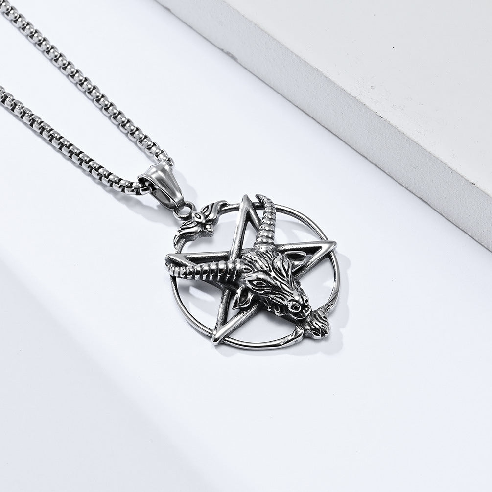 Planderful Satan Pentagram Pendant Stainless Steel For Men Retro Punk Necklace Jewelry