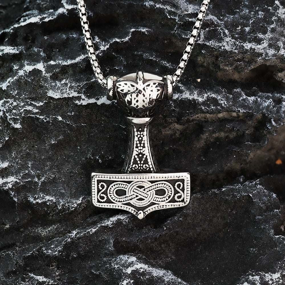 European and American Retro Men's Stainless Steel Thor's Hammer Necklace Pendant