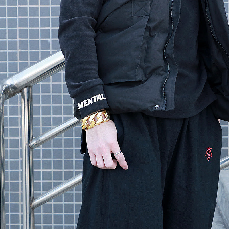 Men's Gold-Plated Titanium Steel Hip-Hop Bracelet - 31mm Wide Dominant Style