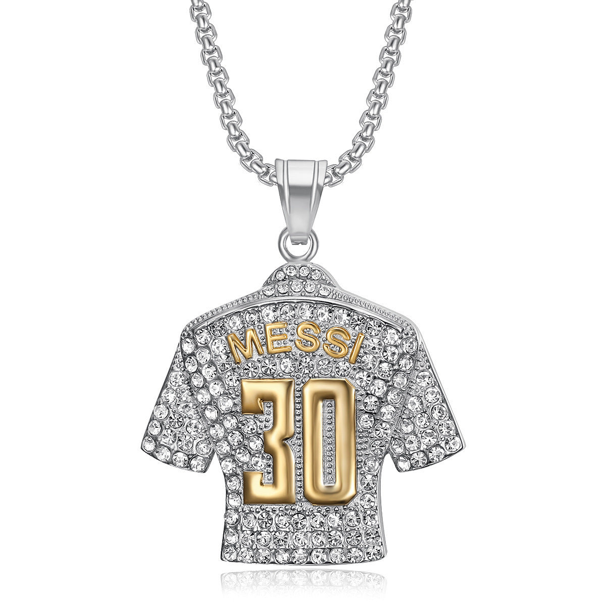 Planderful Football Jersey Pendant No 30 Titanium Steel Gold Plated Zircon Unisex Statement Necklace