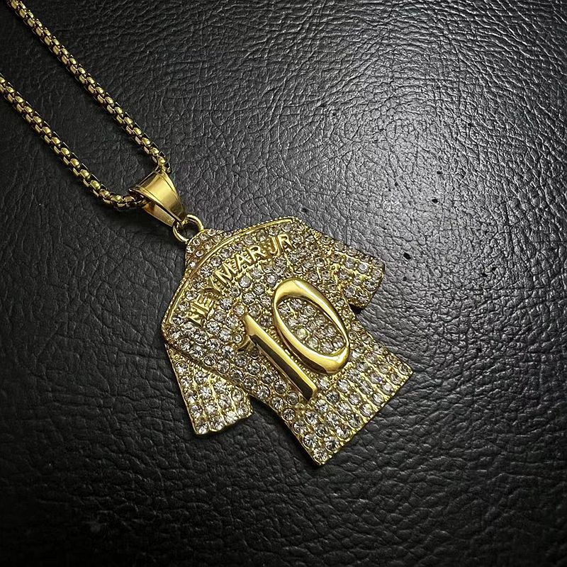 Planderful Football Jersey Pendant Necklace No 10 Titanium Steel Gold Plated Zircon Hip Hop Style