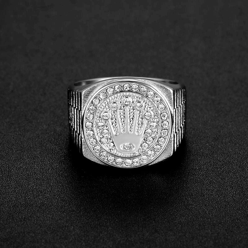 Planderful Everyday Genie Hip Hop Bold Ring For Men Stainless Steel Polished Zircon Crown Three Bead