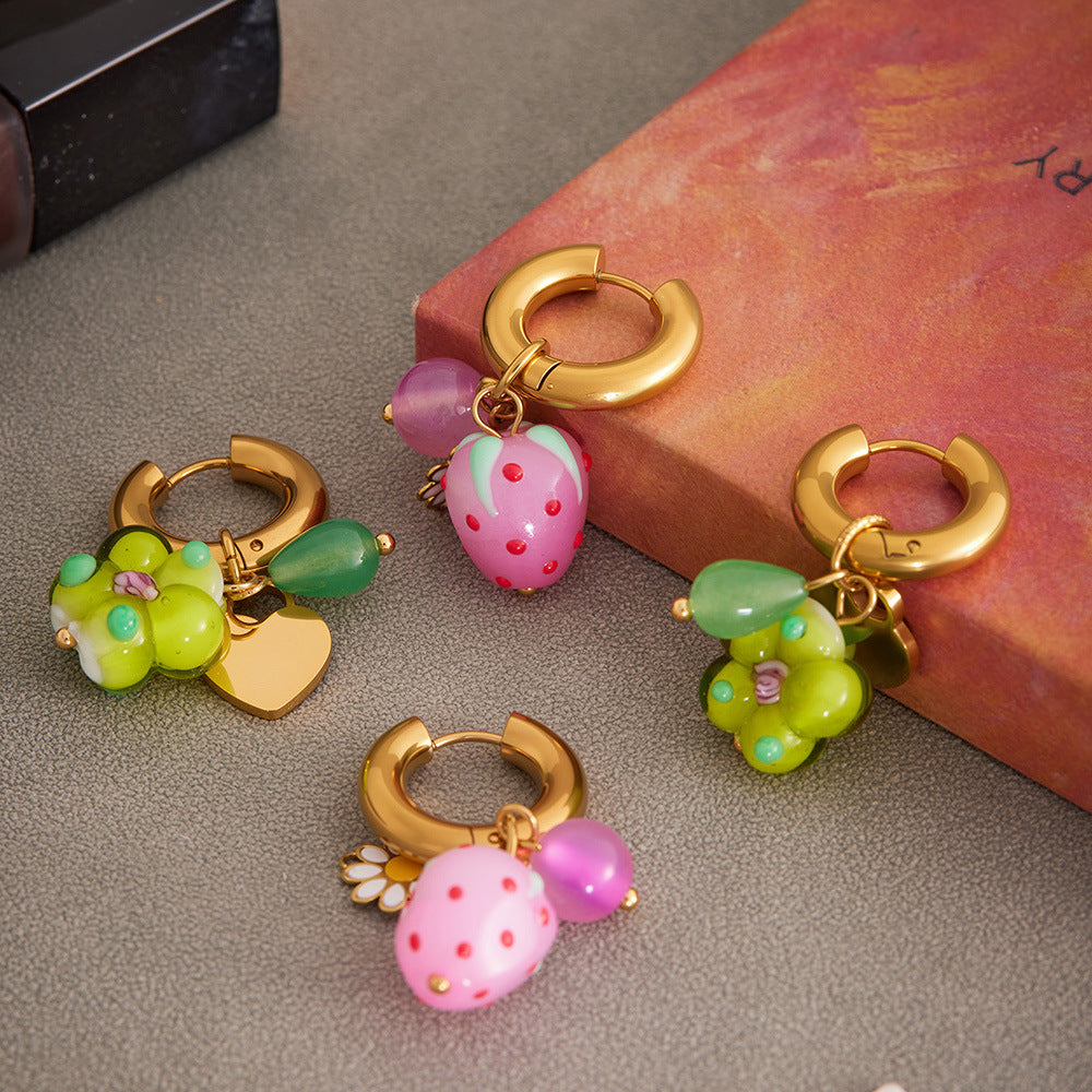 Planderful Stainless Steel Resin Flower Agate Earrings Women