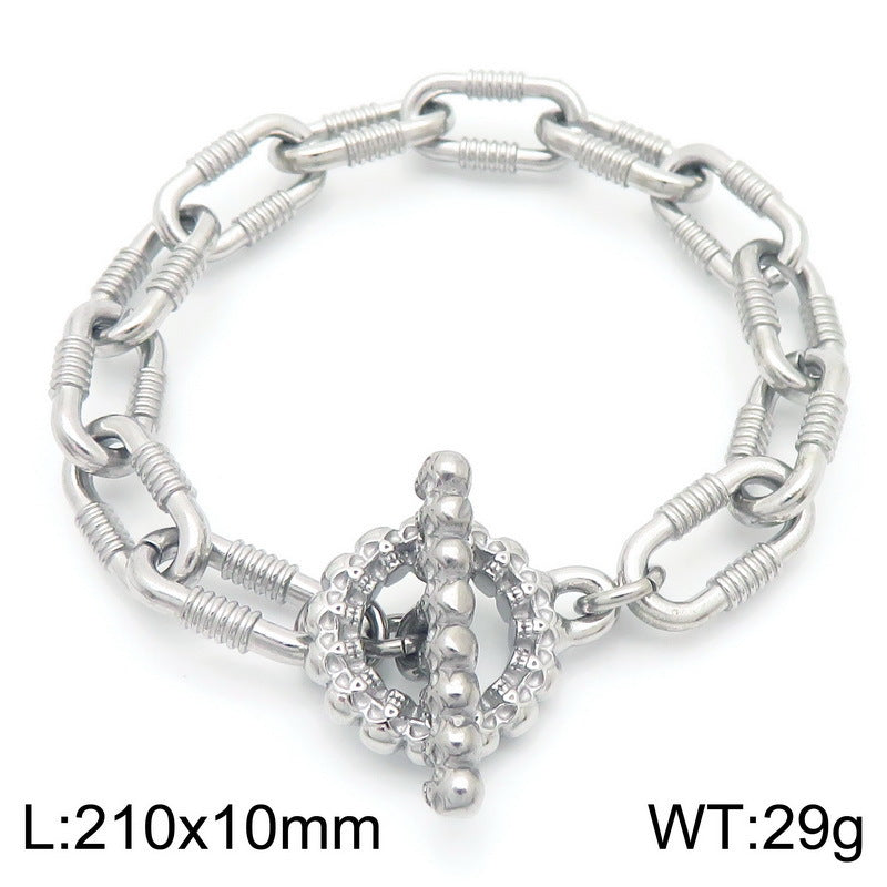 Mens Titanium Steel Bracelet Planderful Skull Buckle Bold